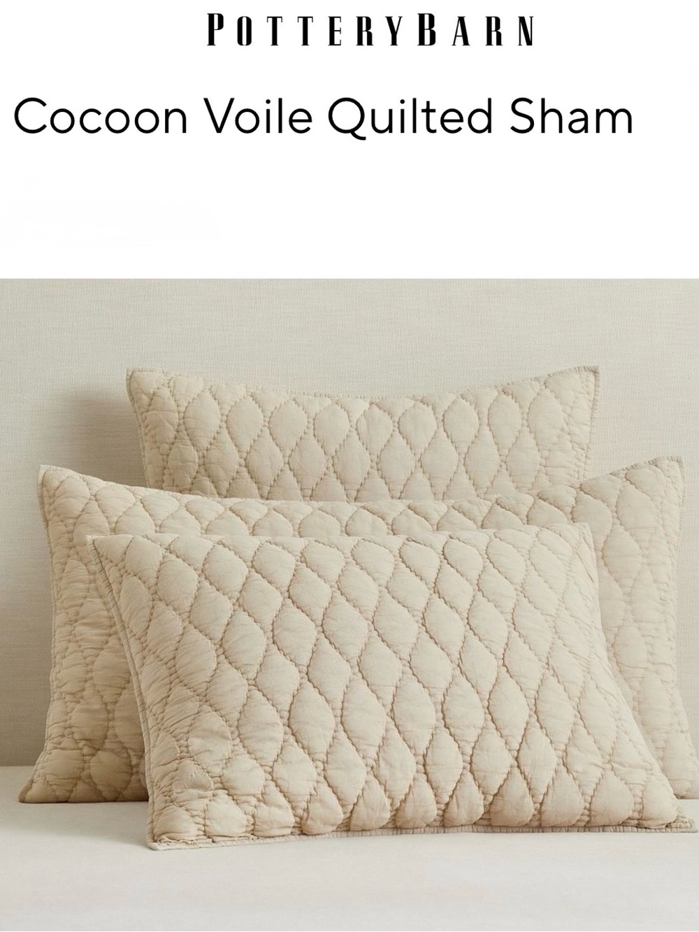 New POTTERY BARN Quilted Cotton Pillow Standard Sham